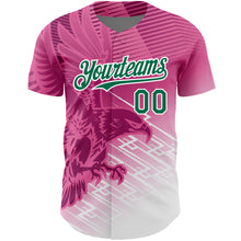 Load image into Gallery viewer, Custom Pink Kelly Green-White 3D Pattern Design Animal Eagle Authentic Baseball Jersey