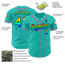 Laden Sie das Bild in den Galerie-Viewer, Custom Aqua White Pinstripe Rainbow Navy-Pink 3D Authentic Baseball Jersey