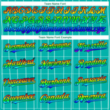 Laden Sie das Bild in den Galerie-Viewer, Custom Aqua White Pinstripe Rainbow Navy-Pink 3D Authentic Baseball Jersey