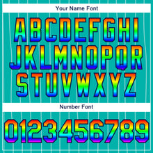 Laden Sie das Bild in den Galerie-Viewer, Custom Aqua White Pinstripe Rainbow Navy-Pink 3D Authentic Baseball Jersey