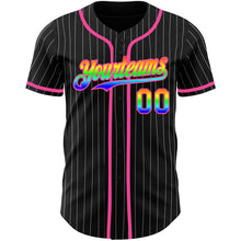 Charger l'image dans la galerie, Custom Black White Pinstripe Rainbow-Pink 3D Authentic Baseball Jersey