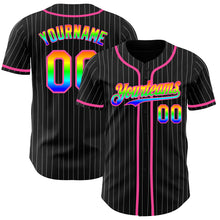 Charger l'image dans la galerie, Custom Black White Pinstripe Rainbow-Pink 3D Authentic Baseball Jersey