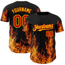 Load image into Gallery viewer, Custom Black Red-Yellow 3D Pattern Design Flame Authentic Baseball Jersey
