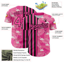 Загрузить изображение в средство просмотра галереи, Custom Pink Black 3D Pattern Design Tropical Palm Leaves And Famingo Authentic Baseball Jersey