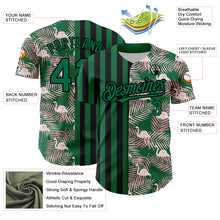Laden Sie das Bild in den Galerie-Viewer, Custom Kelly Green Black 3D Pattern Design Tropical Palm Leaves And Famingo Authentic Baseball Jersey