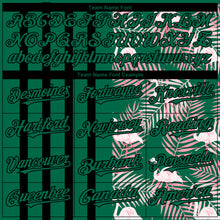Laden Sie das Bild in den Galerie-Viewer, Custom Kelly Green Black 3D Pattern Design Tropical Palm Leaves And Famingo Authentic Baseball Jersey