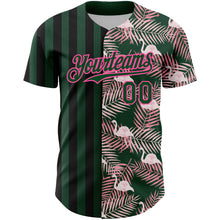 Load image into Gallery viewer, Custom Green Pink-Black 3D Pattern Design Tropical Palm Leaves And Famingo Authentic Baseball Jersey
