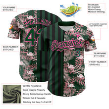 Load image into Gallery viewer, Custom Green Pink-Black 3D Pattern Design Tropical Palm Leaves And Famingo Authentic Baseball Jersey