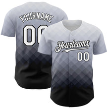 Laden Sie das Bild in den Galerie-Viewer, Custom Gray White-Black 3D Pattern Design Gradient Square Shape Authentic Baseball Jersey