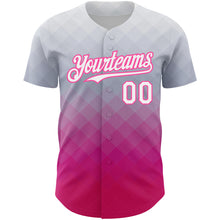 Laden Sie das Bild in den Galerie-Viewer, Custom Gray White-Pink 3D Pattern Design Gradient Square Shape Authentic Baseball Jersey
