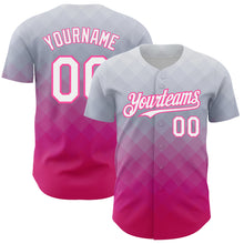 Laden Sie das Bild in den Galerie-Viewer, Custom Gray White-Pink 3D Pattern Design Gradient Square Shape Authentic Baseball Jersey