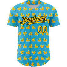 Charger l'image dans la galerie, Custom Sky Blue Yellow-Black 3D Pattern Design Duck Authentic Baseball Jersey