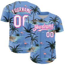 Загрузить изображение в средство просмотра галереи, Custom Light Blue White-Pink 3D Pattern Design Tropical Hawaii Palm Trees Authentic Baseball Jersey