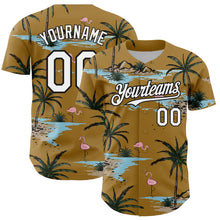 Загрузить изображение в средство просмотра галереи, Custom Old Gold White-Black 3D Pattern Design Tropical Hawaii Palm Trees Authentic Baseball Jersey