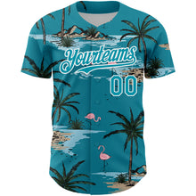 Загрузить изображение в средство просмотра галереи, Custom Teal White 3D Pattern Design Tropical Hawaii Palm Trees Authentic Baseball Jersey