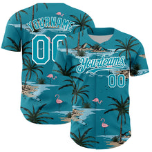 Загрузить изображение в средство просмотра галереи, Custom Teal White 3D Pattern Design Tropical Hawaii Palm Trees Authentic Baseball Jersey