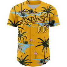 Загрузить изображение в средство просмотра галереи, Custom Yellow Black 3D Pattern Design Tropical Hawaii Palm Trees Authentic Baseball Jersey
