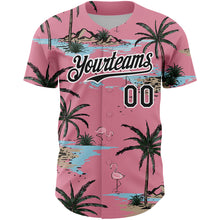 Laden Sie das Bild in den Galerie-Viewer, Custom Medium Pink Black-White 3D Pattern Design Tropical Hawaii Palm Trees Authentic Baseball Jersey