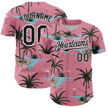 Laden Sie das Bild in den Galerie-Viewer, Custom Medium Pink Black-White 3D Pattern Design Tropical Hawaii Palm Trees Authentic Baseball Jersey