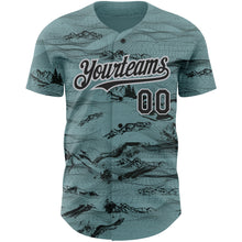 Load image into Gallery viewer, Custom Green Black Gray 3D Pattern Design Mountain Authentic Baseball Jersey