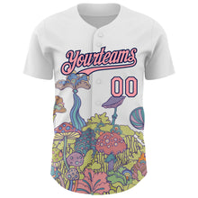 Загрузить изображение в средство просмотра галереи, Custom White Medium Pink-Navy 3D Pattern Design Colorful Flowers And Mushrooms Psychedelic Hallucination Authentic Baseball Jersey