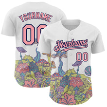 Загрузить изображение в средство просмотра галереи, Custom White Medium Pink-Navy 3D Pattern Design Colorful Flowers And Mushrooms Psychedelic Hallucination Authentic Baseball Jersey