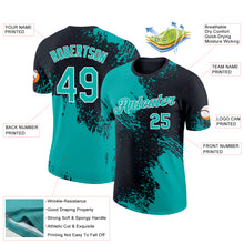 Load image into Gallery viewer, Custom Aqua Black-White 3D Pattern Design Abstract Brush Stroke Performance T-Shirt