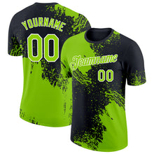Load image into Gallery viewer, Custom Neon Green Black-White 3D Pattern Design Abstract Brush Stroke Performance T-Shirt