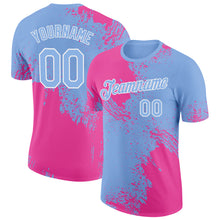 Load image into Gallery viewer, Custom Pink Light Blue-White 3D Pattern Design Abstract Brush Stroke Performance T-Shirt