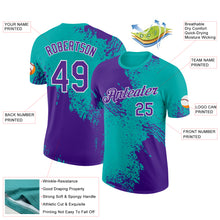 Загрузить изображение в средство просмотра галереи, Custom Purple Aqua-White 3D Pattern Design Abstract Brush Stroke Performance T-Shirt