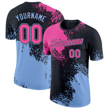 Load image into Gallery viewer, Custom Black Pink-Light Blue 3D Pattern Design Abstract Brush Stroke Performance T-Shirt