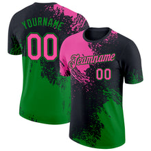 Load image into Gallery viewer, Custom Black Pink-Grass Green 3D Pattern Design Abstract Brush Stroke Performance T-Shirt