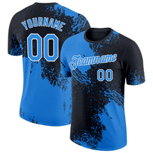 Загрузить изображение в средство просмотра галереи, Custom Powder Blue Black-White 3D Pattern Design Abstract Brush Stroke Performance T-Shirt