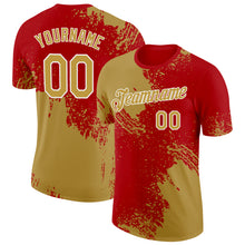 Charger l'image dans la galerie, Custom Old Gold Red-White 3D Pattern Design Abstract Brush Stroke Performance T-Shirt