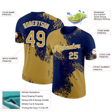 Charger l'image dans la galerie, Custom Old Gold Navy-White 3D Pattern Design Abstract Brush Stroke Performance T-Shirt