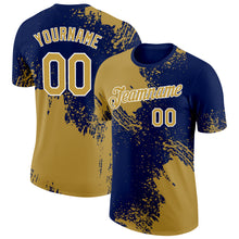 Charger l'image dans la galerie, Custom Old Gold Navy-White 3D Pattern Design Abstract Brush Stroke Performance T-Shirt