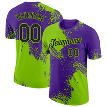 Load image into Gallery viewer, Custom Neon Green Black-Purple 3D Pattern Design Abstract Brush Stroke Performance T-Shirt