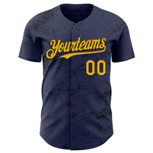 Load image into Gallery viewer, Custom Navy Gold-Black 3D Pattern Design Abstract Splatter Texture Authentic Baseball Jersey