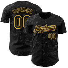 Load image into Gallery viewer, Custom Black Gold-Steel Gray 3D Pattern Design Abstract Splatter Texture Authentic Baseball Jersey
