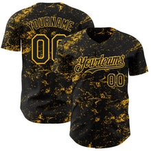 Load image into Gallery viewer, Custom Black Gold 3D Pattern Design Abstract Splatter Texture Authentic Baseball Jersey