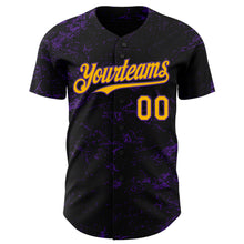 Load image into Gallery viewer, Custom Black Gold-Purple 3D Pattern Design Abstract Splatter Texture Authentic Baseball Jersey