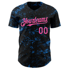 Load image into Gallery viewer, Custom Black Pink-Electric Blue 3D Pattern Design Abstract Splatter Texture Authentic Baseball Jersey