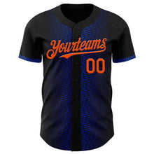 Load image into Gallery viewer, Custom Black Orange-Thunder Blue 3D Pattern Design Geometric Shapes Authentic Baseball Jersey