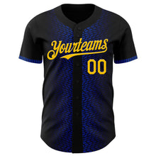 Load image into Gallery viewer, Custom Black Yellow-Thunder Blue 3D Pattern Design Geometric Shapes Authentic Baseball Jersey
