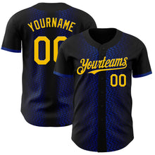 Load image into Gallery viewer, Custom Black Yellow-Thunder Blue 3D Pattern Design Geometric Shapes Authentic Baseball Jersey