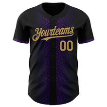 Load image into Gallery viewer, Custom Black Old Gold-Purple 3D Pattern Design Geometric Shapes Authentic Baseball Jersey