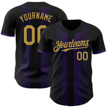 Load image into Gallery viewer, Custom Black Old Gold-Purple 3D Pattern Design Geometric Shapes Authentic Baseball Jersey
