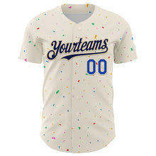 Загрузить изображение в средство просмотра галереи, Custom Cream Navy-Thunder Blue 3D Pattern Design Confetti Authentic Baseball Jersey