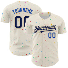 Загрузить изображение в средство просмотра галереи, Custom Cream Navy-Thunder Blue 3D Pattern Design Confetti Authentic Baseball Jersey