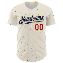 Загрузить изображение в средство просмотра галереи, Custom Cream Navy-Red 3D Pattern Design Confetti Authentic Baseball Jersey